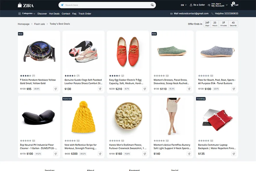 ZIRA flash sale page with discounted products and limited-time offers